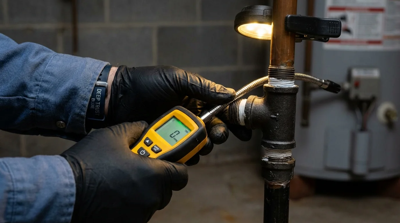 Gas leak detection with electronic sniffer by Johns Plumbing LLC in Newfield