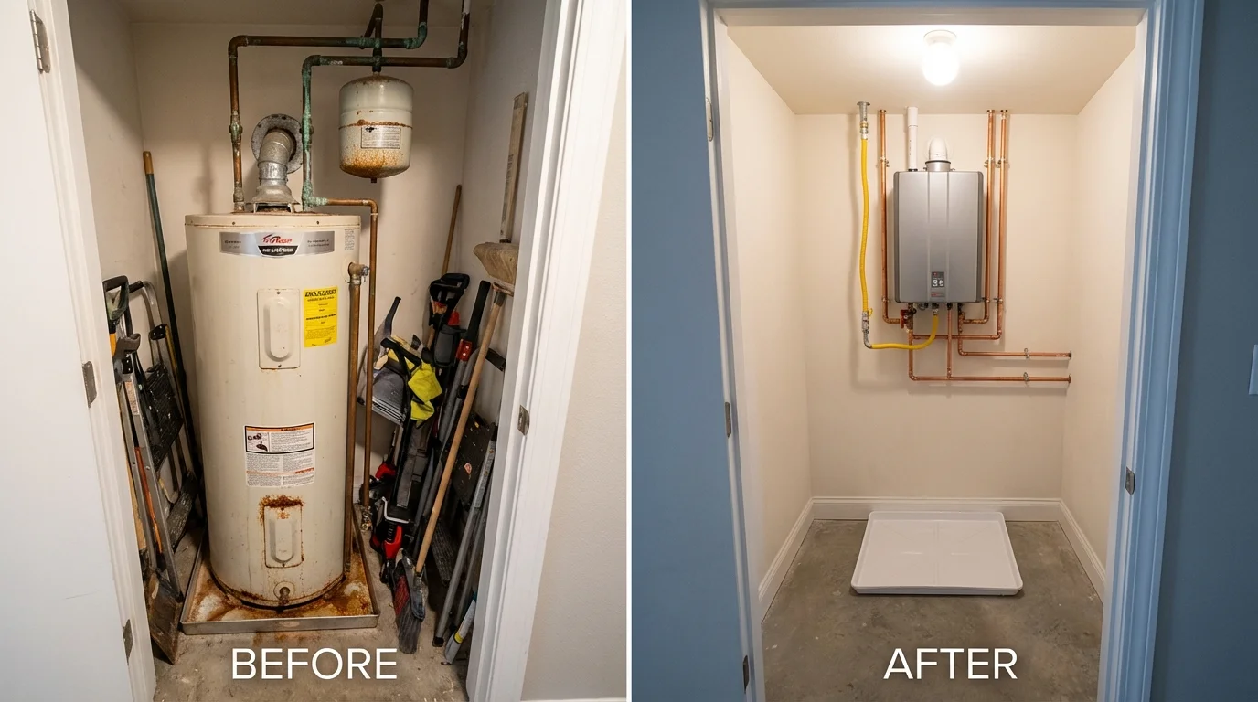 Tank water heater versus wall-mounted tankless unit comparison for Newfield, NJ homeowners